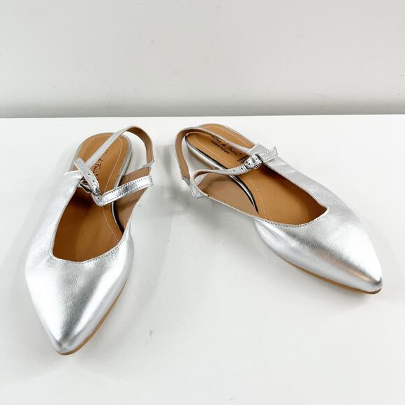 Antonio De Faria Anna Leather Slingback Mary Jane Pointed Toe Flats Silver 9 - Picture 8 of 8